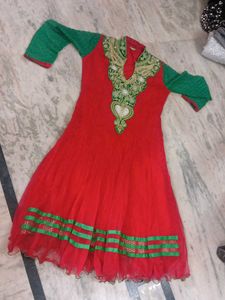 Red & Green Kurta Kalidar
