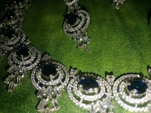 American Diamond Royal Blue Colour Necklace Set