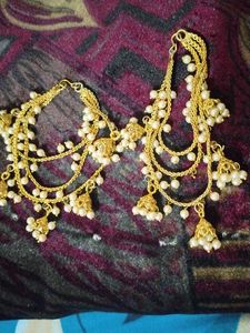 Two Pair of Exquisite Pearl &amp; Gold Tone Jhumka Ear