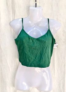 Stylish Green Ribbed Crop Top