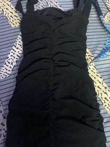 Chic Black Ruched Halter Dress