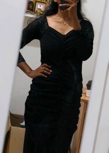 Sparkly Black Ruched Bodycon Dress