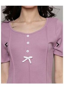 Cute Purple Ribbed Nightie with Bow Detail