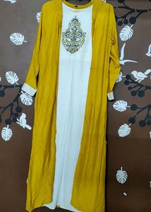 White Sleeveless Gown With Mustard Yellow Shurg