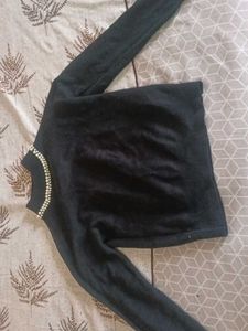 Elegant Black Pearl Embellished Sweater