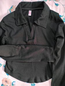 Black Collared Knit Top