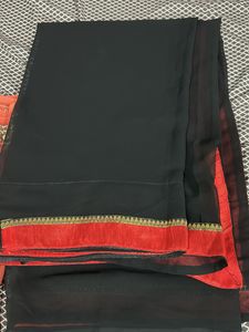 Elegant Black Saree with Red golden Border