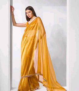 Elegant Yellow Saree with Mirror Work Border