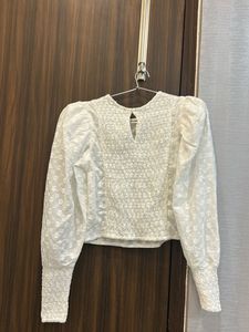 White Puff Sleeve Embroidered Top