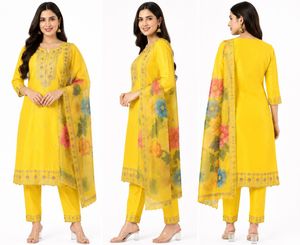 Yellow Embroidered Kurta Set with Dupatta