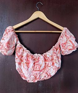 Pink Floral Off-Shoulder Crop Top