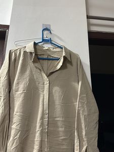 Classic Beige Oversized Button-Up Shirt