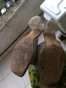 Sparkly Embellished Block Heel Slides