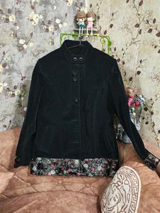 Women Black Overcoat With Embroidery
