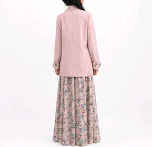 Chic Floral Maxi Dress with Pink Blazer