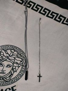Black Pendant and Silver Cross Charm