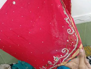Red Embroidered saree with blouse Set