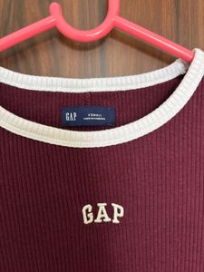 GAP Burgundy Ribbed Long Sleeve Top