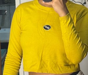 Sunny Yellow Cropped Long Sleeve Top