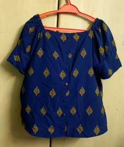 Blue &amp; Gold Patterned Top