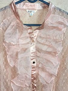 Chic Lace Blouse with Ruffles Sheer Shirt