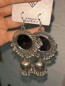 Oxidized Mirror Jhumka Earrings