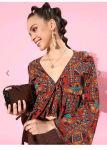 Red Ethnic Motifs Bustier Top