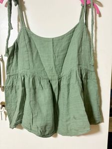 Sage Green Tie-Strap Peasant Top