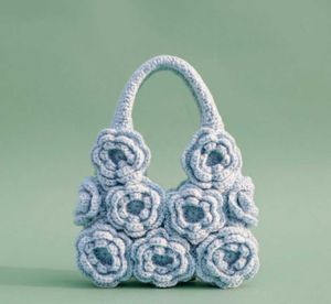 Crocheted Blue Floral Handbag