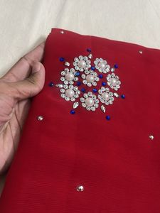 Red Embellished Saree