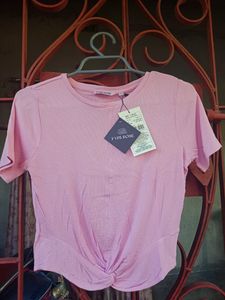 Black Pant With Belt And Pink Ribbed Crop Top