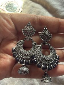 Oxidized Silver Jhumka Earrings
