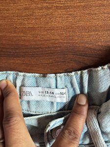 Zara Distressed Denim Shorts with Crochet Patches