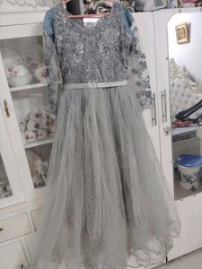 Elegant Grey Embroidered Gown