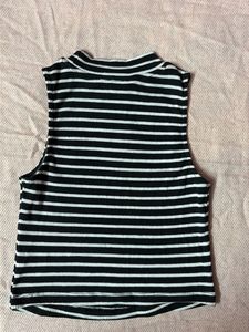 Striped Sleeveless Mock Neck Top
