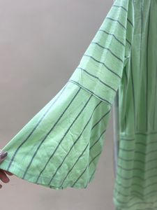 Light Green Striped Bell Sleeve Top