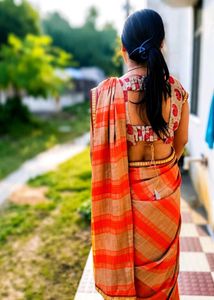 Elegant Orange &amp; Gold Saree