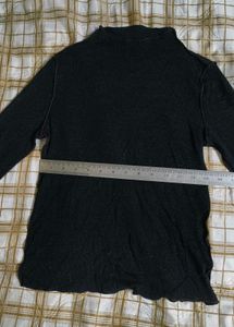 black shimmer Mock Neck Long Sleeve Top