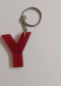 Letter A Keychain - Blue Glitter &amp; Pearls