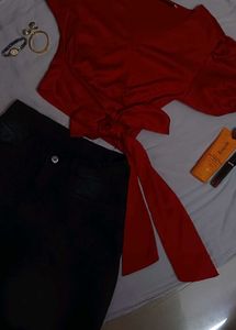 Red Wrap Tie-Up Top ♥️🎀