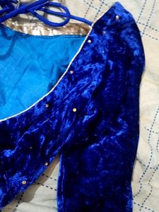Blue Velvet Embellished Blouse