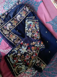 Elegant Navy Blue Embroidered Saree