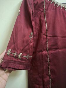 Maroon Embroidered Silk Kurta zardozi