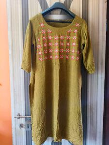 Embroidered Mustard Kurta