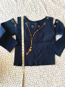 Navy Blue Striped Kurta Set with Necklace