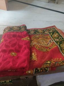 Embellished Red Saree with Gold Embroidery