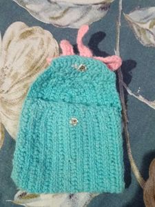 Handmade Knitted Teal Pouch