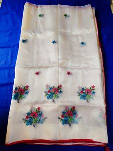 White Saree with Floral Printed