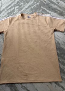Ribbed Cream T-Shirt with Side Stripes