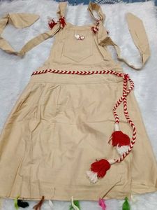 Cute Girls Cotton Overall Dress with Tassels